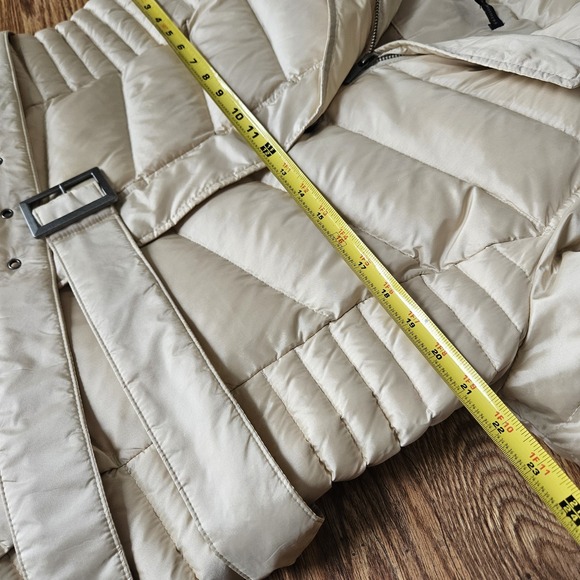 Brooks Brothers 346 Size 14 Women Puffer Coat Goose Down Parka Beige Hood Belted - Picture 5 of 10